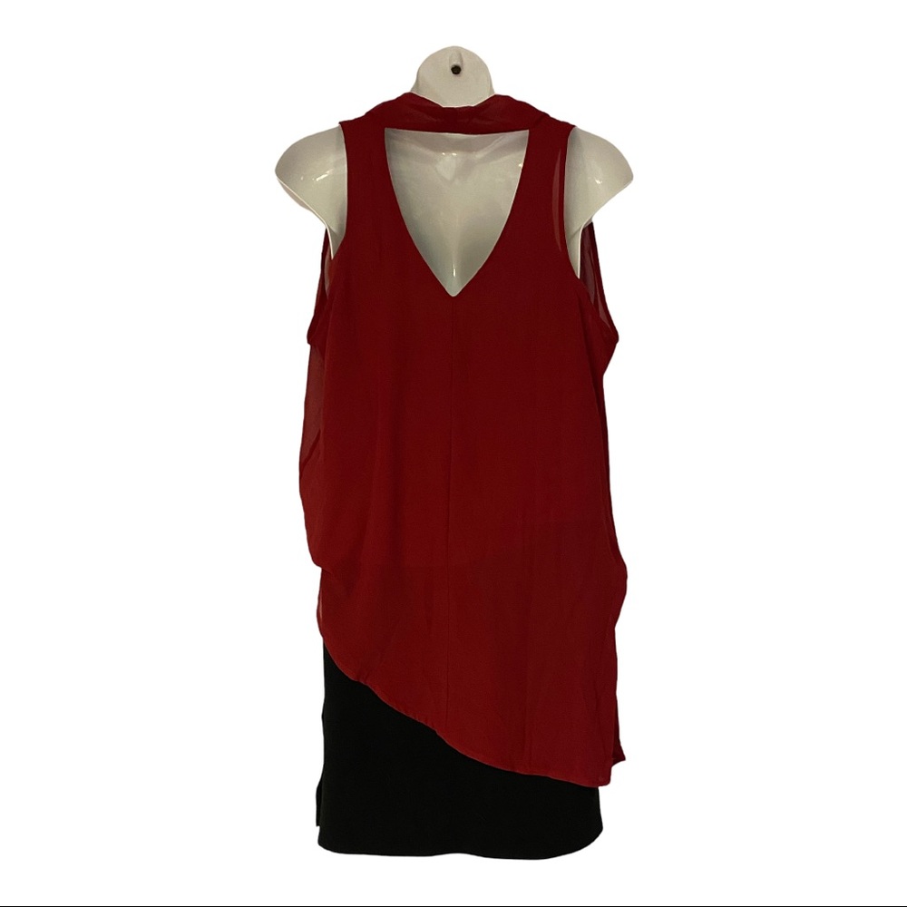 Chiffon Overlay Blood Red Blouse Pin-Up Blouse Tunic Cocktail Party Top size XL - Picture 6 of 14
